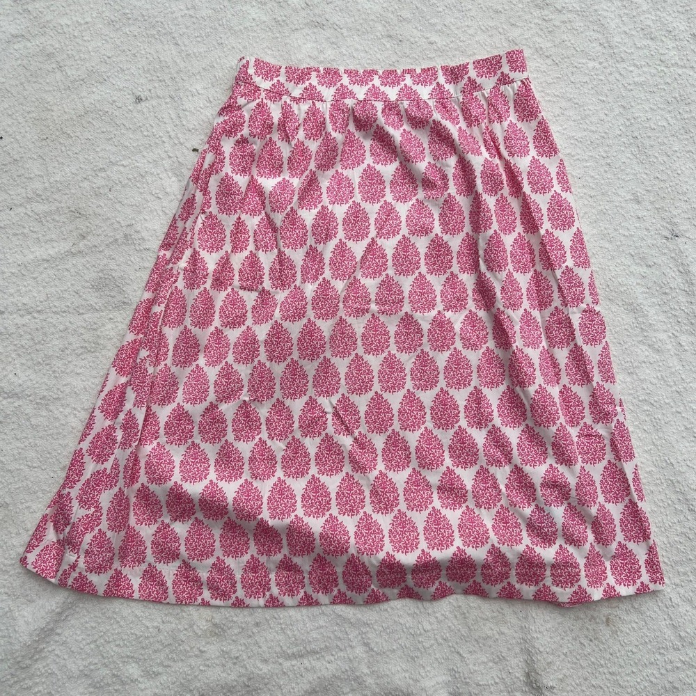 Boden Pink & White Block Print Cotton A-Line Skirt - US 10P